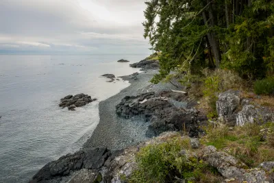 Photograph of property shoreline in Juan de Fuca Strait subject to tsunami hazard